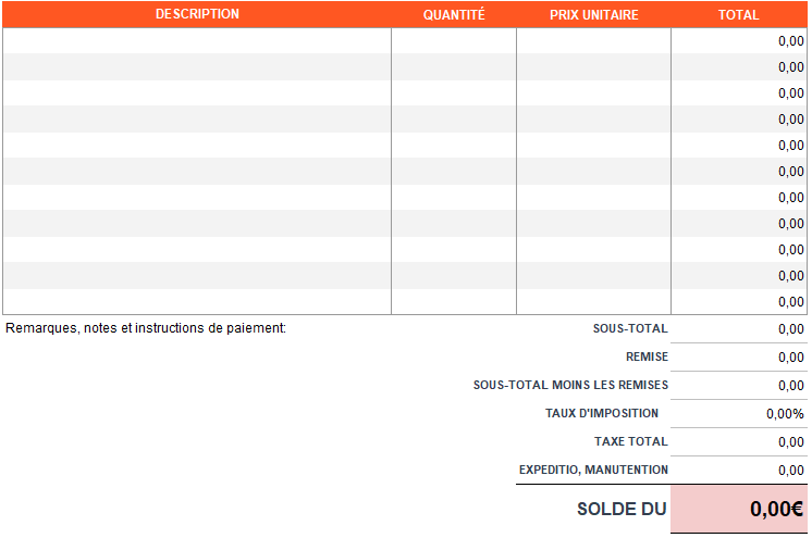 Modelé facture 18 en version Excel