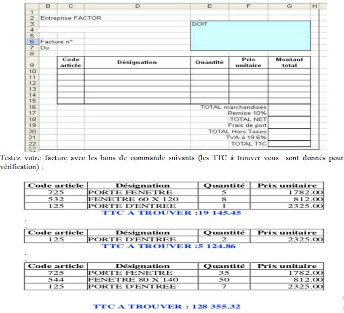 Exercices Excel